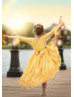 Ginger Yellow Lace High Low Flower Girl Dress